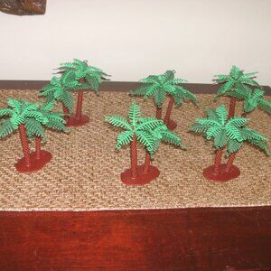 SET 6 Miniature Plastic Artificial Toy Coconut Palm Tree Playset Diorama 4" tall